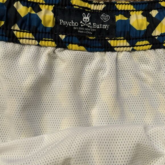 Psycho Bunny "Everett" Blue & Yellow Graphic Print Swim Trunks Size 1XLT NEW - Picture 8 of 10